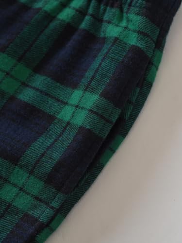 Latuza Women's Tall Flannel Pajama Set Extra Long Button Up Top Pants Pj Set S Navy Green