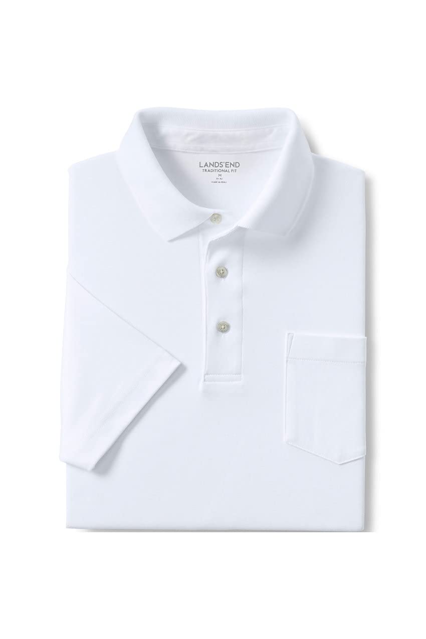 Lands' End Mens Short Sleeve Pocket Supima Polo White Big and Tall 3xlt