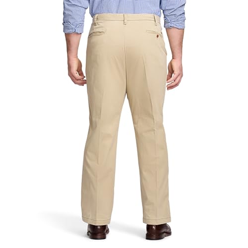 IZOD Men's Big and Tall Performance Stretch Flat Front Pant, Cedarwood Khaki, 36W x 34L