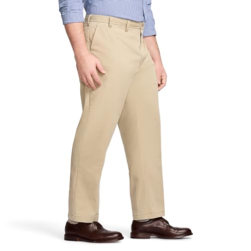IZOD Men's Big and Tall Performance Stretch Flat Front Pant, Cedarwood Khaki, 36W x 34L