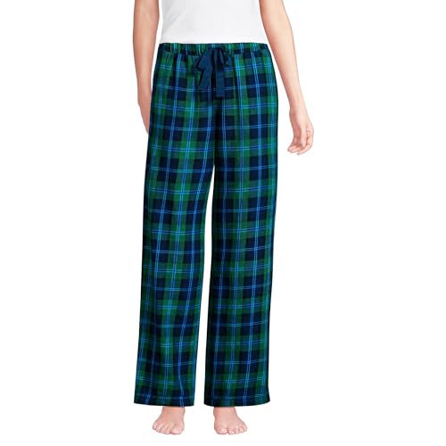 Lands' End Womens Flannel Wide Leg Sleep Pants Light Emerald Blackwatch Tall Medium