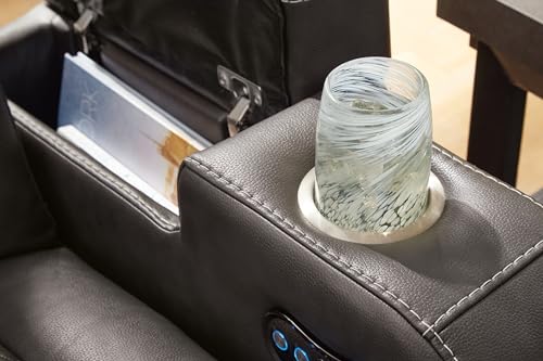 Signature Design by Ashley Fyne-Dyme Contemporary Power Reclining Loveseat with Console, USB Charging Ports and Adjustable Headrest, Gray