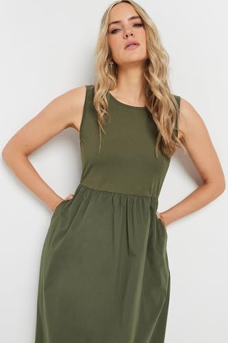 Long Tall Sally LTS Tall Jersey & Woven Mix Fabric Midi Dress Khaki 10