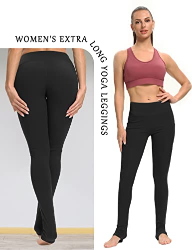 SEVEGO Women's Extra Long Yoga Leggings with Pockets Over The Heel Stacked Legging Barre Dance Athletic Pants, Black, S