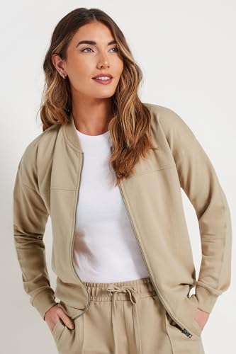 Long Tall Sally Lts Tall Jersey Cropped Bomber Jacket Stone 10