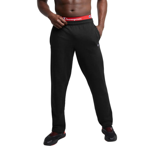 Champion Men's Open-Bottom Fleece Sweatpants, Standard Fit, Midweight, Available in Regular and Big, Black-C Patch Logo, Large Tall