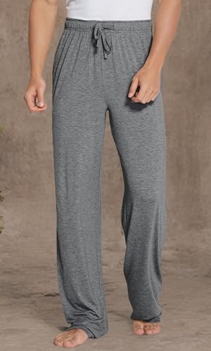WiWi Bamboo Viscose Pajama Pants for Men Tall Sleep Bottoms Big Warm Long Pj Lightweight Lounge Sweatpants S-XXL, Dark Heather Grey, XX-Large