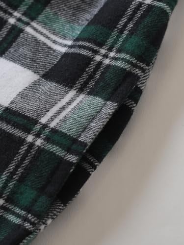 Latuza Women's Tall Flannel Pajama Set Extra Long Button Up Top Pants Pj Set S Black Green