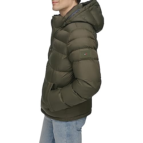 Tommy Hilfiger Men's Classic Hooded Puffer Jacket (Standard and Big & Tall), olive, X-Large Tall
