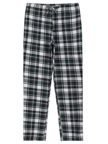 Latuza Women's Tall Flannel Pajama Set Extra Long Button Up Top Pants Pj Set XL Black Green