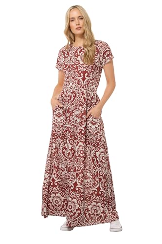 Long Tall Sally LTS Tall Floral Paisley Shirred Waist Maxi Dress Dark Red 4