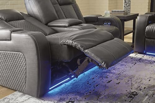 Signature Design by Ashley Fyne-Dyme Contemporary Power Reclining Loveseat with Console, USB Charging Ports and Adjustable Headrest, Gray