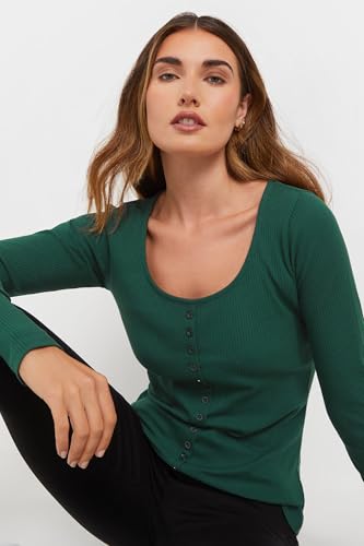 Long Tall Sally LTS Tall Ribbed Button Long Sleeve Top Green 10