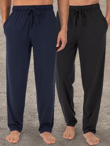 Fruit of the Loom Men's Extended Sizes Jersey Knit Sleep Pant, Black/Navy (2-pack), 2XL Tall