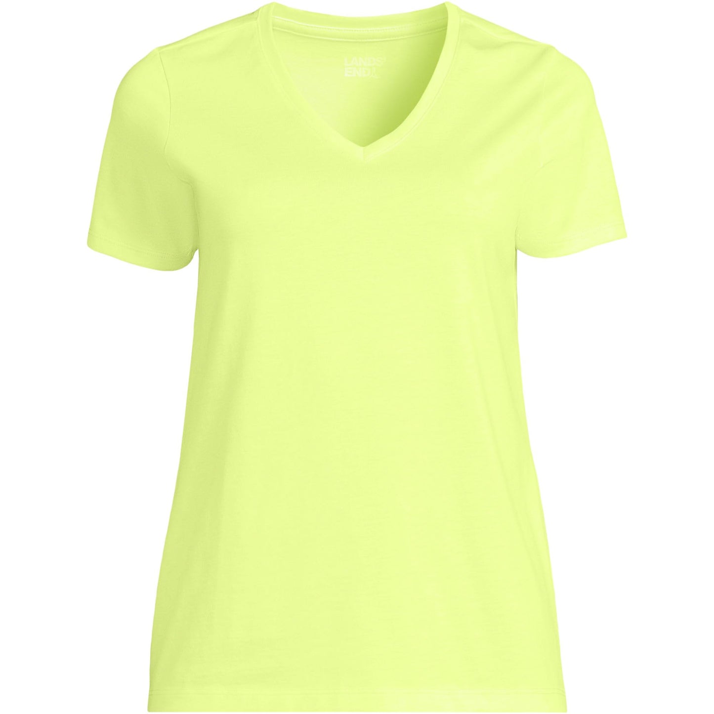 Lands' End Womens SS Relaxed Supima V Neck T Shirt Soft Limoncello Yellow Tall X-Large