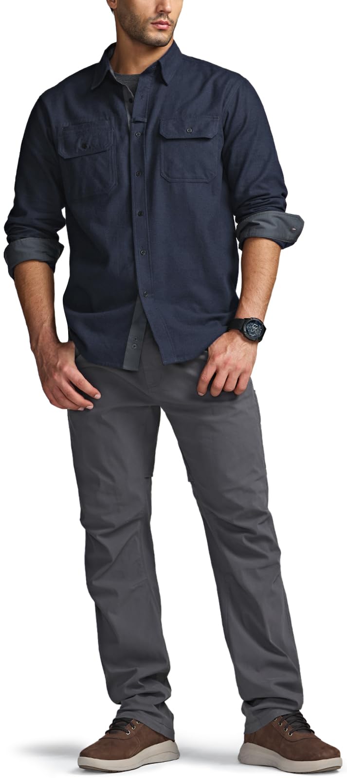 CQR Men's Flannel Button Down Shirts, Soft Cotton Plaid Long Sleeve Tactical Work Shirt, Warm Outdoor Essential with Pocket, Stealth Navy, XX-Large Tall