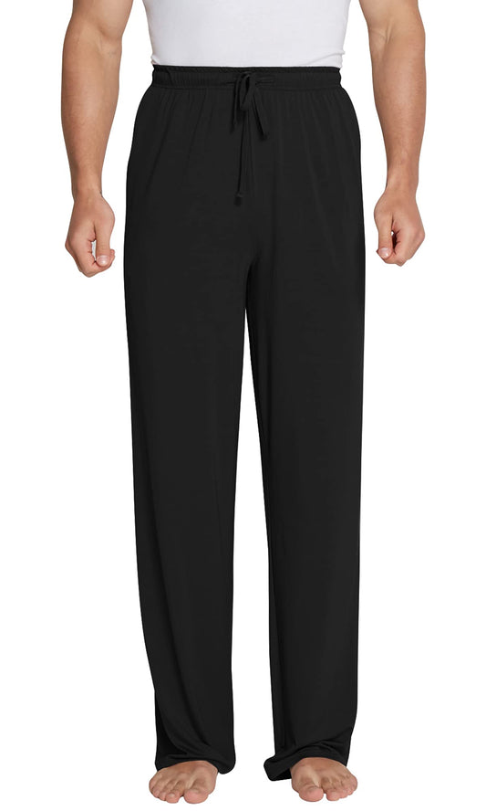 WiWi Bamboo Viscose Pajama Pants for Men Tall Sleep Bottoms Big Warm Long Pj Lightweight Lounge Sweatpants S-XXL, Black, Medium