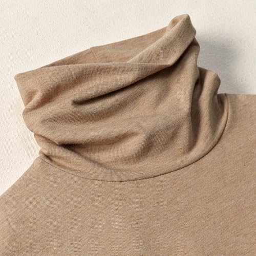 Lands' End Womens Long Sleeve Shaped LWCM Turtleneck Light Toffee Heather Tall Medium