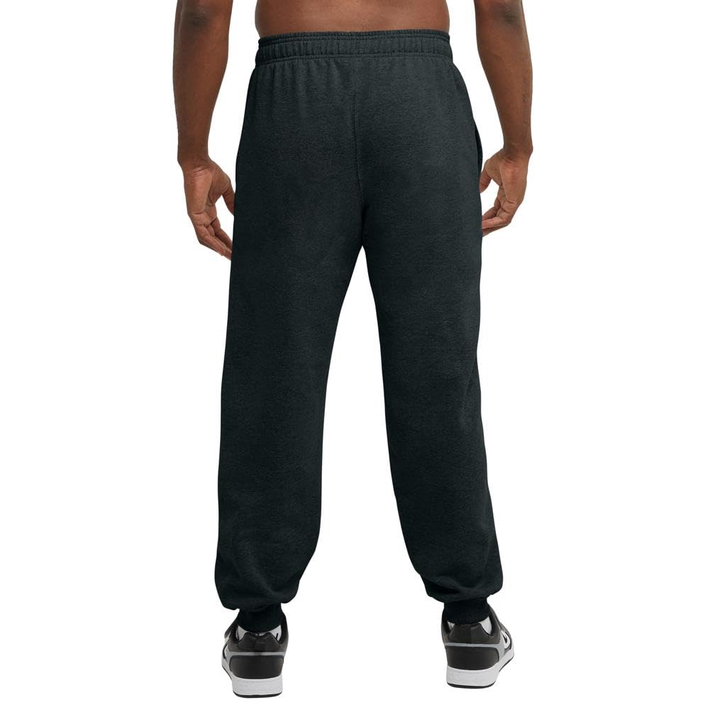 Champion Men's Fleece Joggers, Sweatpants, Standard Fit, Midweight, Script, Available in Regular and Big, Black-C Patch Logo, X-Large Tall