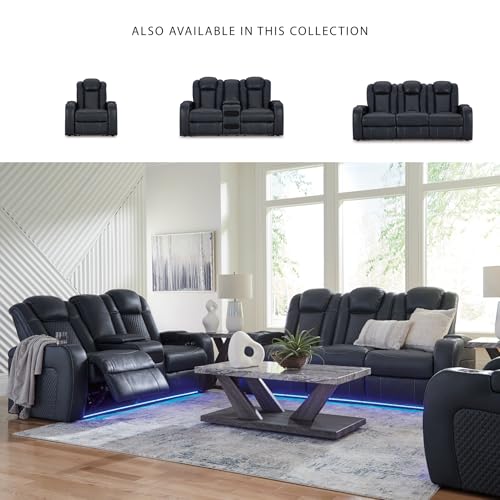 Signature Design by Ashley Fyne-Dyme Contemporary Power Reclining Sofa with USB Charging Ports and Adjustable Headrest, Blue