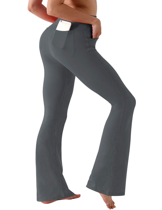 BUBBLELIME 29"/31"/33"/35" 4 Styles Women's High Waist Bootcut Yoga Pants - Out Pockets_SHADOWCHARCOAL (2) XL-35 Inseam