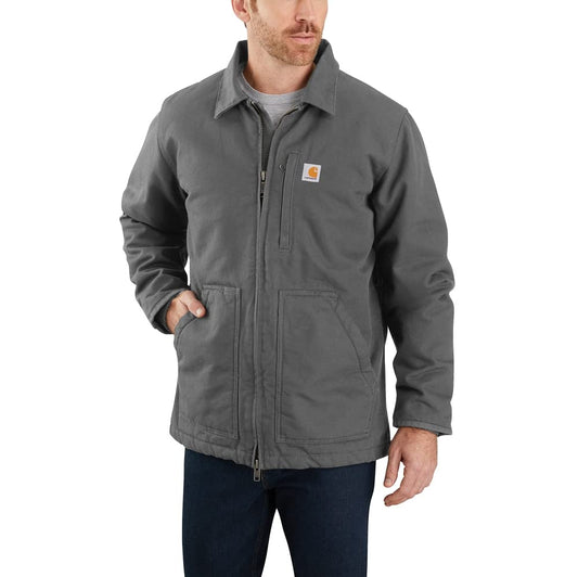 Carhartt Mens Loose Fit Washed Duck Sherpa-Lined Jacket (Big & Tall) Work Utility Outerwear, Gravel, XX-Large Tall US