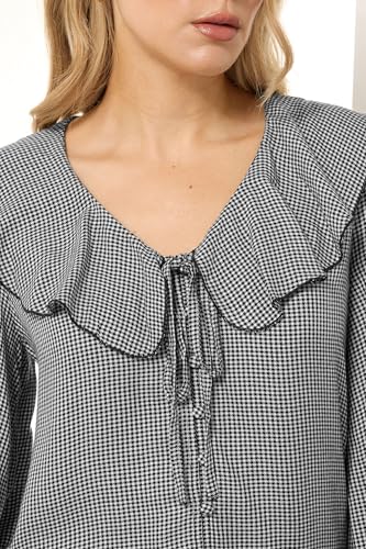 Long Tall Sally LTS Tall Cotton Gingham Check Collar Shirt Black 12