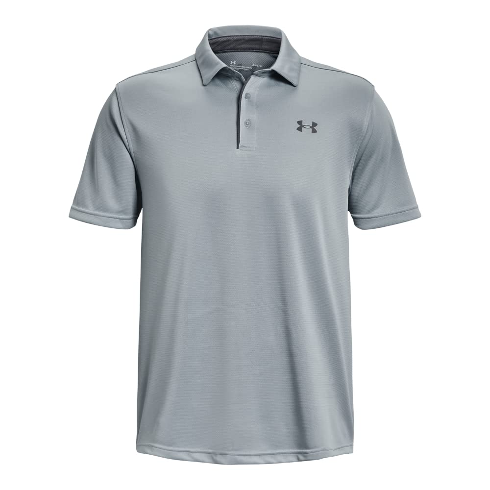 Under Armour Men's Tech Golf Polo, (465) Harbor Blue / / Pitch Gray, Small Tall