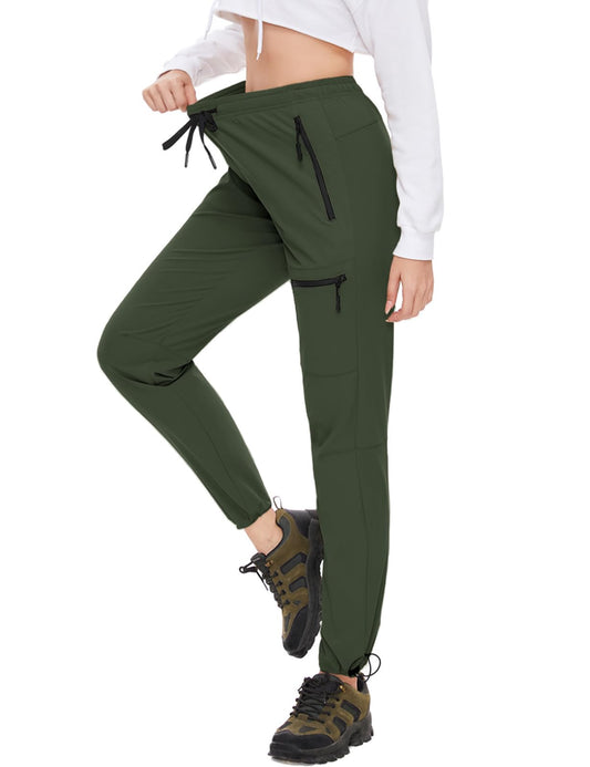 SEVEGO Womens Hiking Pants Tall Inseam 34" Athletic Cargo Pants Lightweight 4 Zipper Pockets Water Resistant Elastic Waist, Green, XS