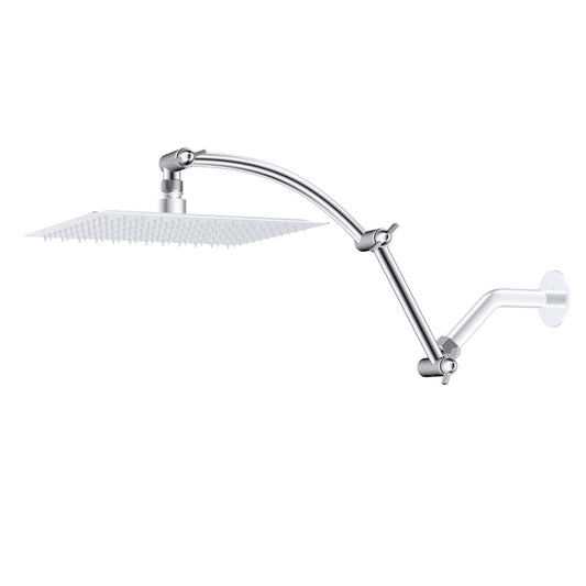 Hibbent All Metal 16'' Shower Head Extension Arm Solid Brass Flexible Height & Angle Adjustable Shower Arm Extender with Lock Joint, Universal Connection Stainless Steel Pipe Height Extending, Chrome