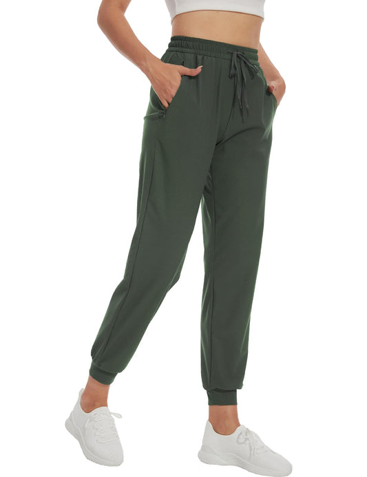 SEVEGO Women's 34" Tall Inseam Joggers Lightweight Sweatpants Zipper Pockets Athletic Workout Lounge Pants Army Green, M