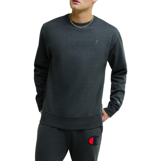 Champion Men's Crewneck Fleece Sweatshirt, Standard Fit, Midweight, Available in Regular and Big, Granite Heather-C Logo, X-Large Tall