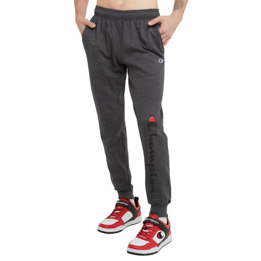 Champion Men's Fleece Joggers, Sweatpants, Standard Fit, Midweight, C, Available in Regular and Big, Granite Heather-Classic Script Logo, X-Large Tall