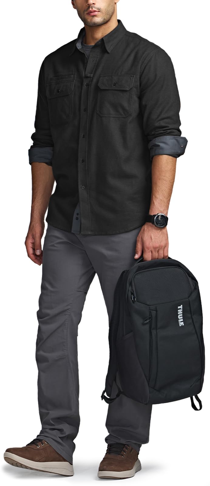 CQR Men's Flannel Button Down Shirts, Soft Cotton Plaid Long Sleeve Tactical Work Shirt, Warm Outdoor Essential with Pocket, Stealth Black, X-Large Tall