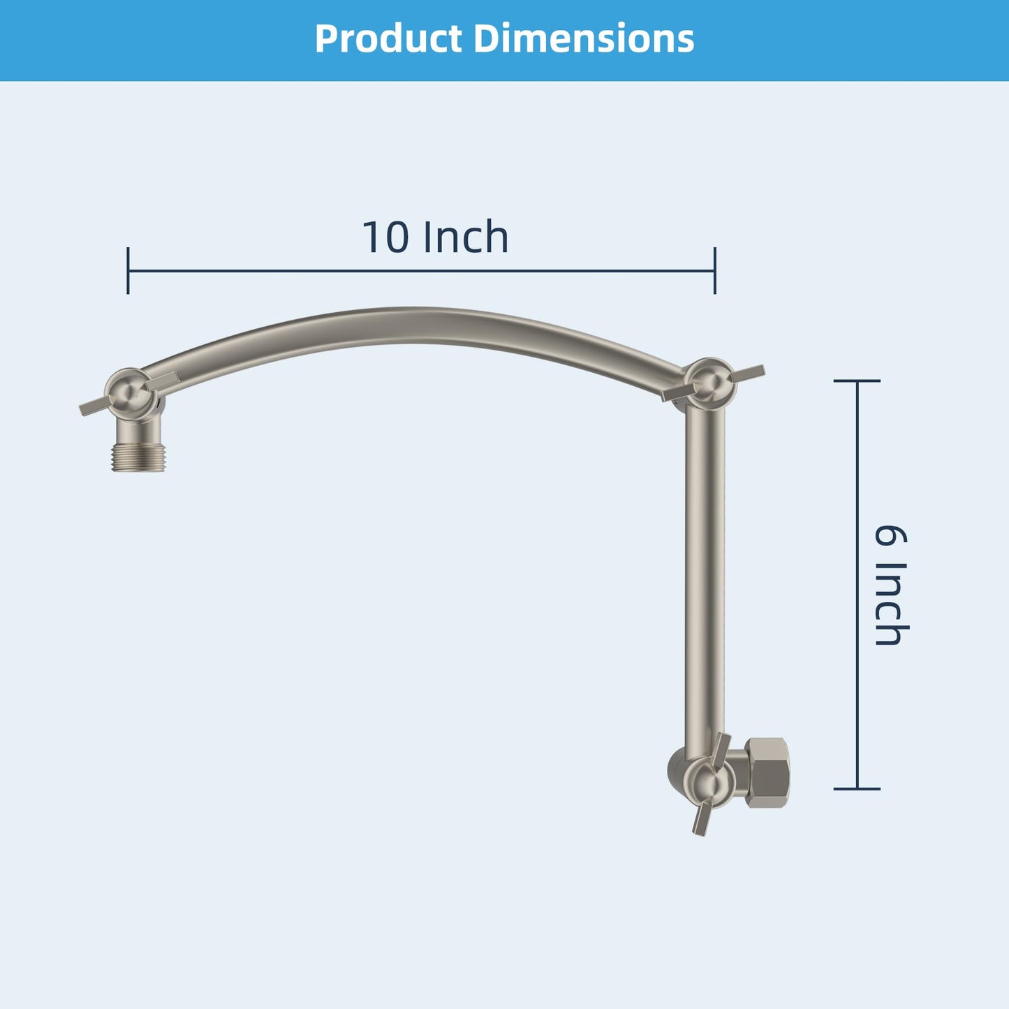 Hibbent Shower Head Extension Arm,16" Solid Brass Adjustable Extender with Lock Joint, Standard 1/2", Rise or Lower Rainfall and Fixed Shower Head,Height/Angle Adjustable Extension Arm, Brushed Nickel