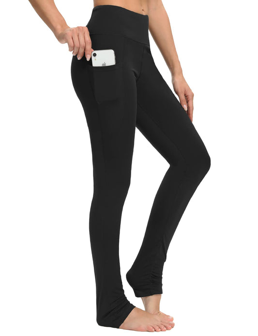 SEVEGO Women's Extra Long Yoga Leggings with Pockets Over The Heel Stacked Legging Barre Dance Athletic Pants, Black, M