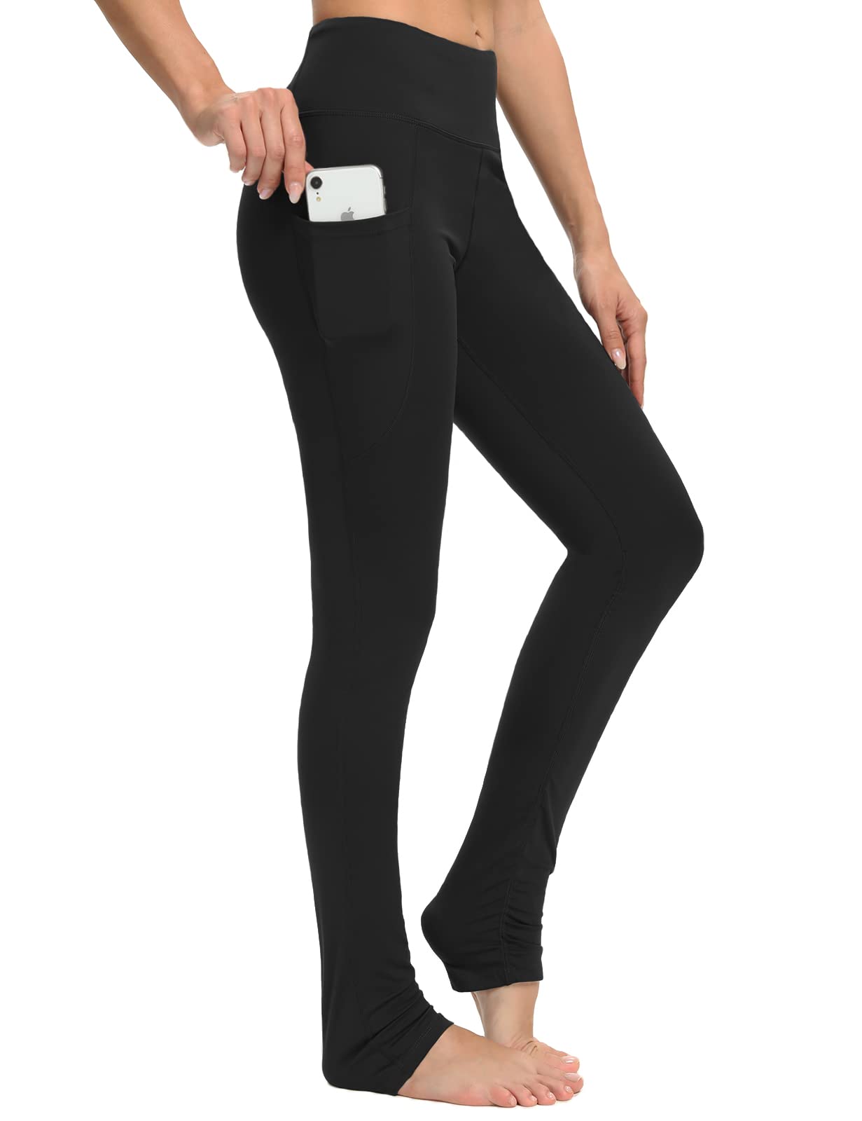 SEVEGO Women's Extra Long Yoga Leggings with Pockets Over The Heel Stacked Legging Barre Dance Athletic Pants, Black, XXL