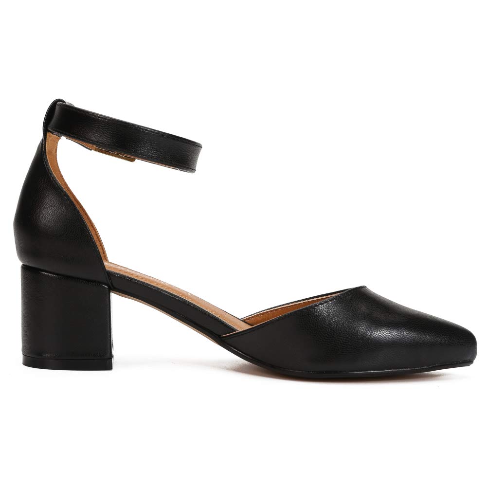 MAIERNISI JESSI Unisex Men's Women's Pumps Ankle Strap D-Orsay Pointed Toe Chunky Heel Matt Black EU44 - US 12 Women/10.5 Men