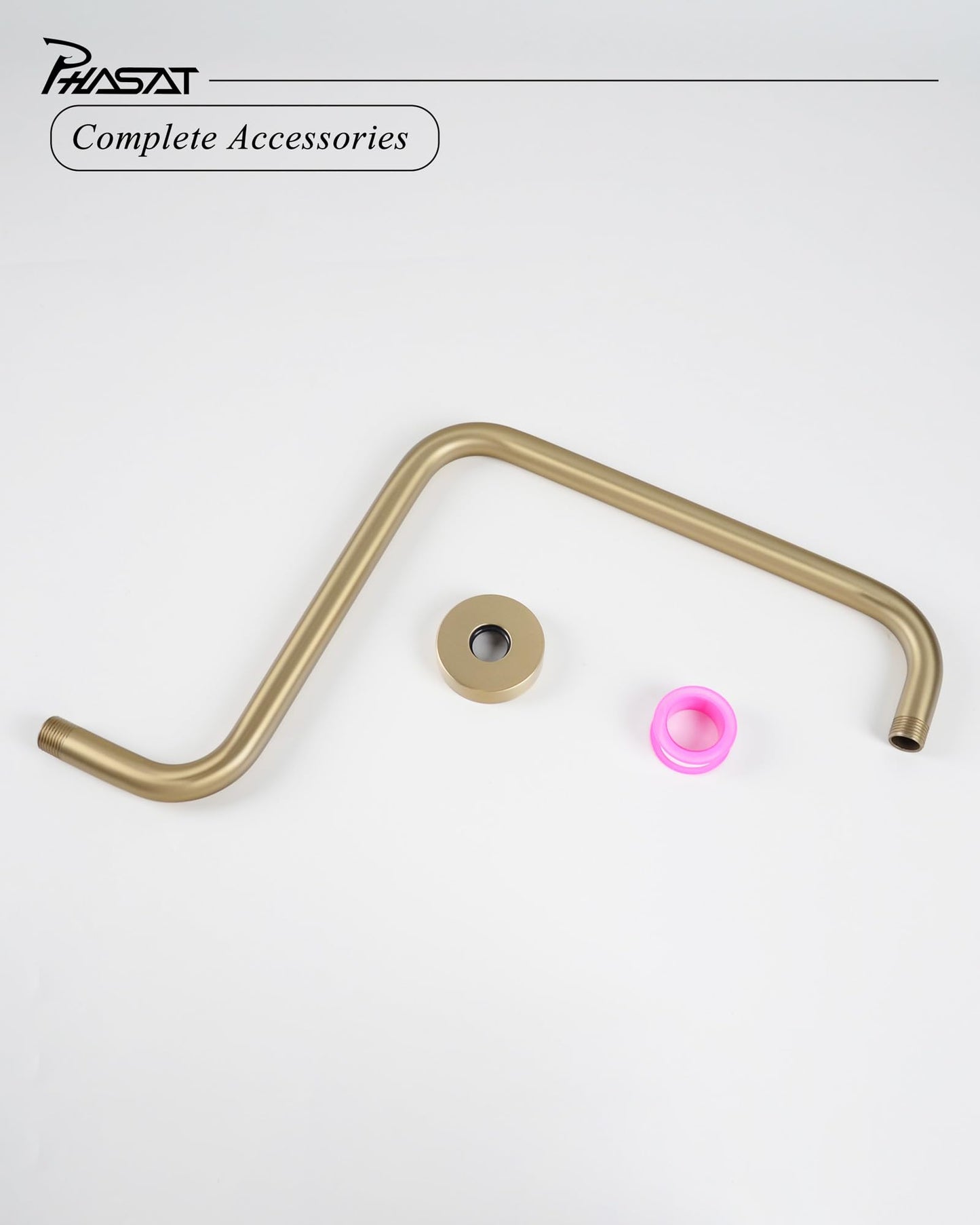 PHASAT S Shaped Shower Arm, High Rise Shower Arm with Flange, Brushed Gold