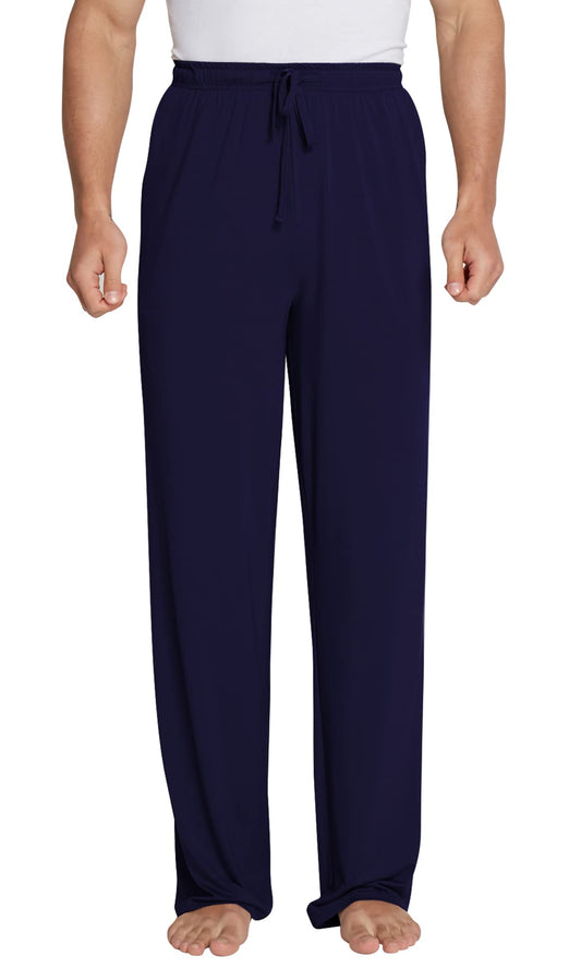 WiWi Bamboo Viscose Pajama Pants for Men Tall Sleep Bottoms Big Warm Long Pj Lightweight Lounge Sweatpants S-XXL, Navy, Large