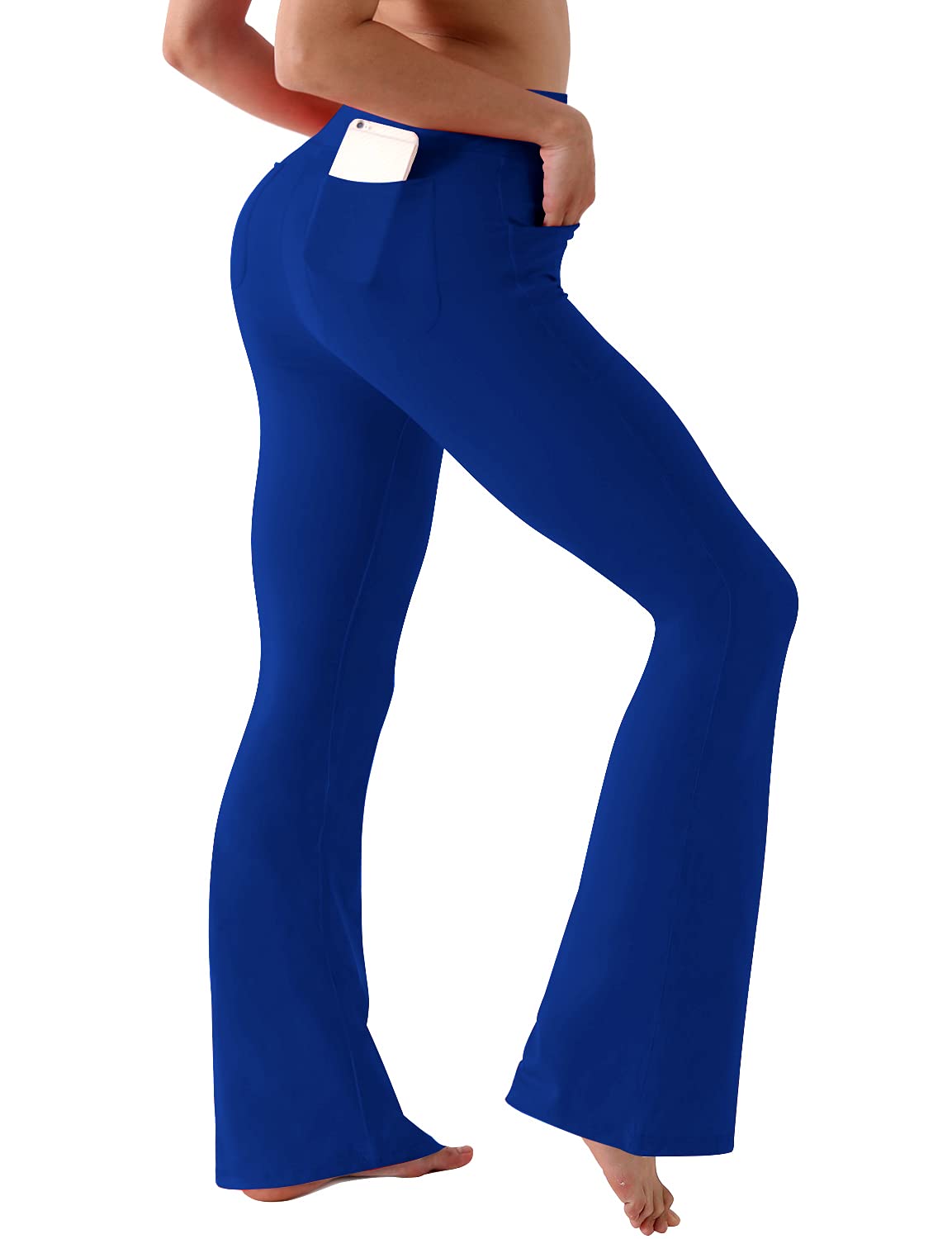 BUBBLELIME 29"/31"/33"/35" 4 Styles Women's High Waist Bootcut Yoga Pants - Out Pockets_Navy M-35 Inseam