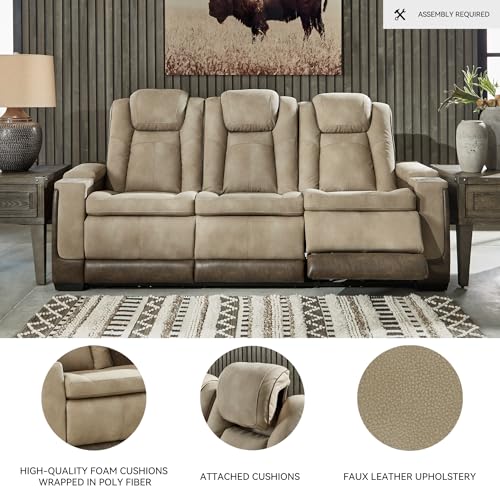 Signature Design by Ashley Next-Gen DuraPella Power Reclining Sofa with Adjustable Headrest, Sand