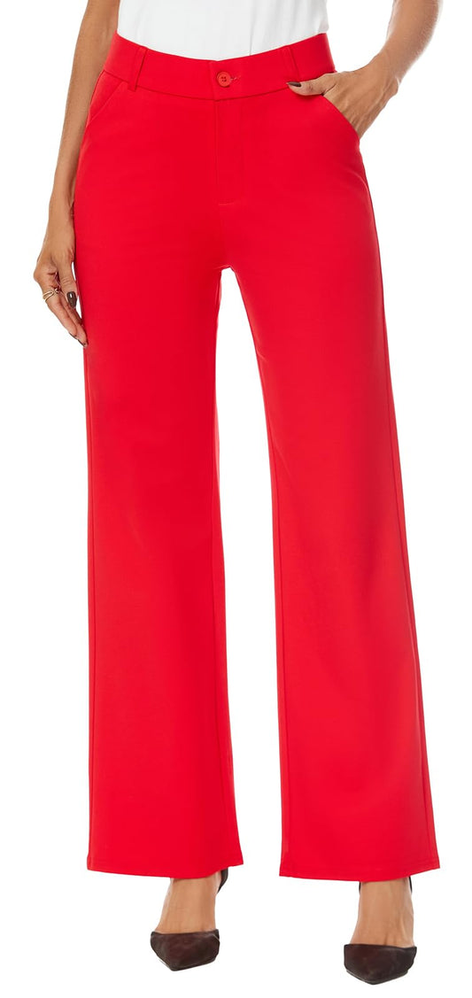 iChosy Womens High Waist Wide Straight Leg Trousers Casual Slacks Dress Pants with Pockets Red 4 Tall