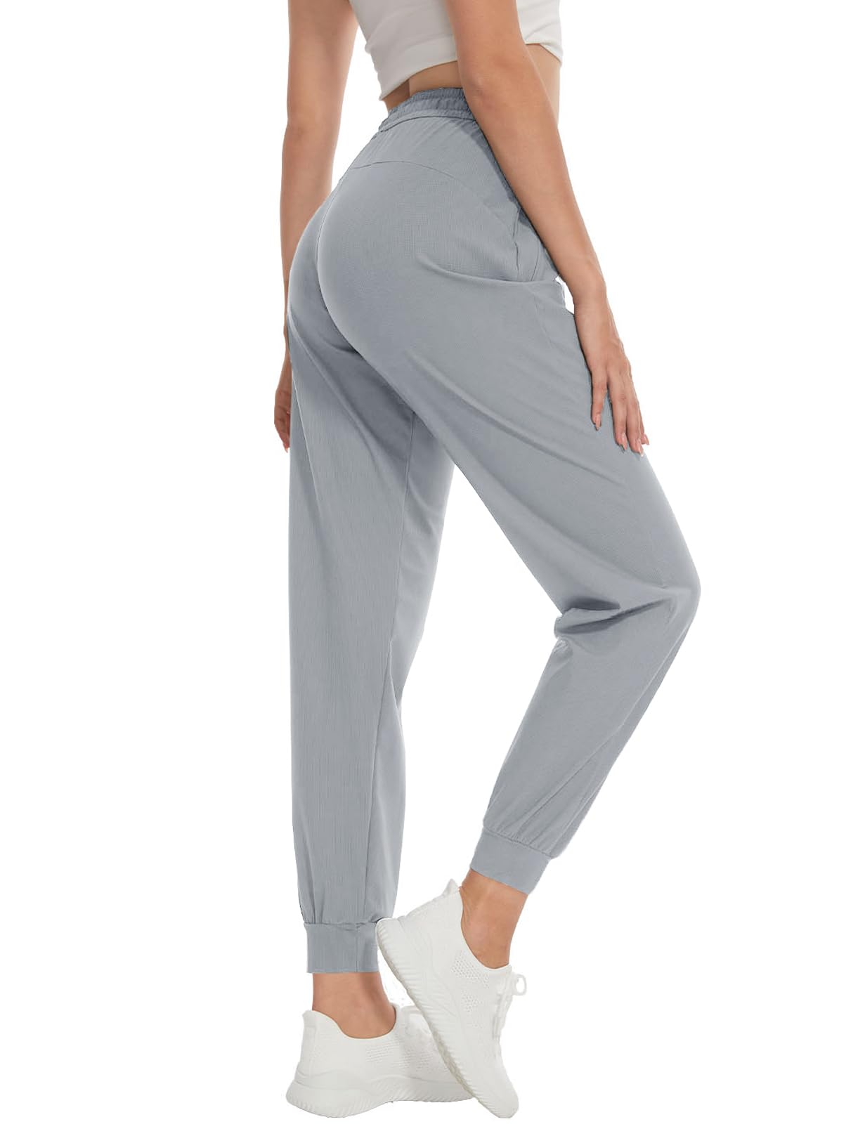 SEVEGO Women 34" Tall Inseam Joggers Lightweight Sweatpants Zipper Pockets Athletic Workout Lounge Pants Light Gray, XL