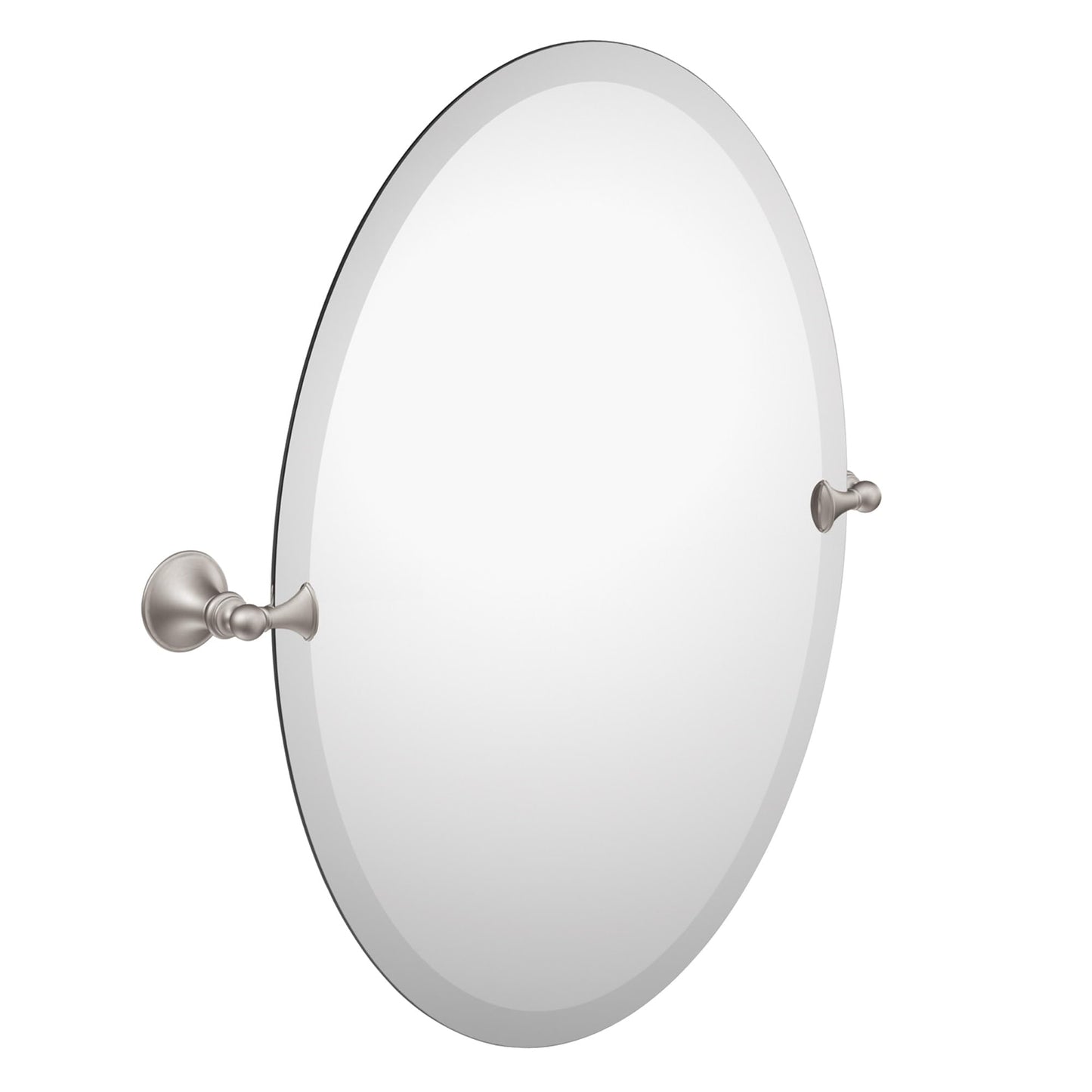 Moen Glenshire Brushed Nickel 26-Inch x 22-Inch Frameless Pivoting Bathroom Mirror, Oval Tilting Wall Mounted Setup, DN2692BN