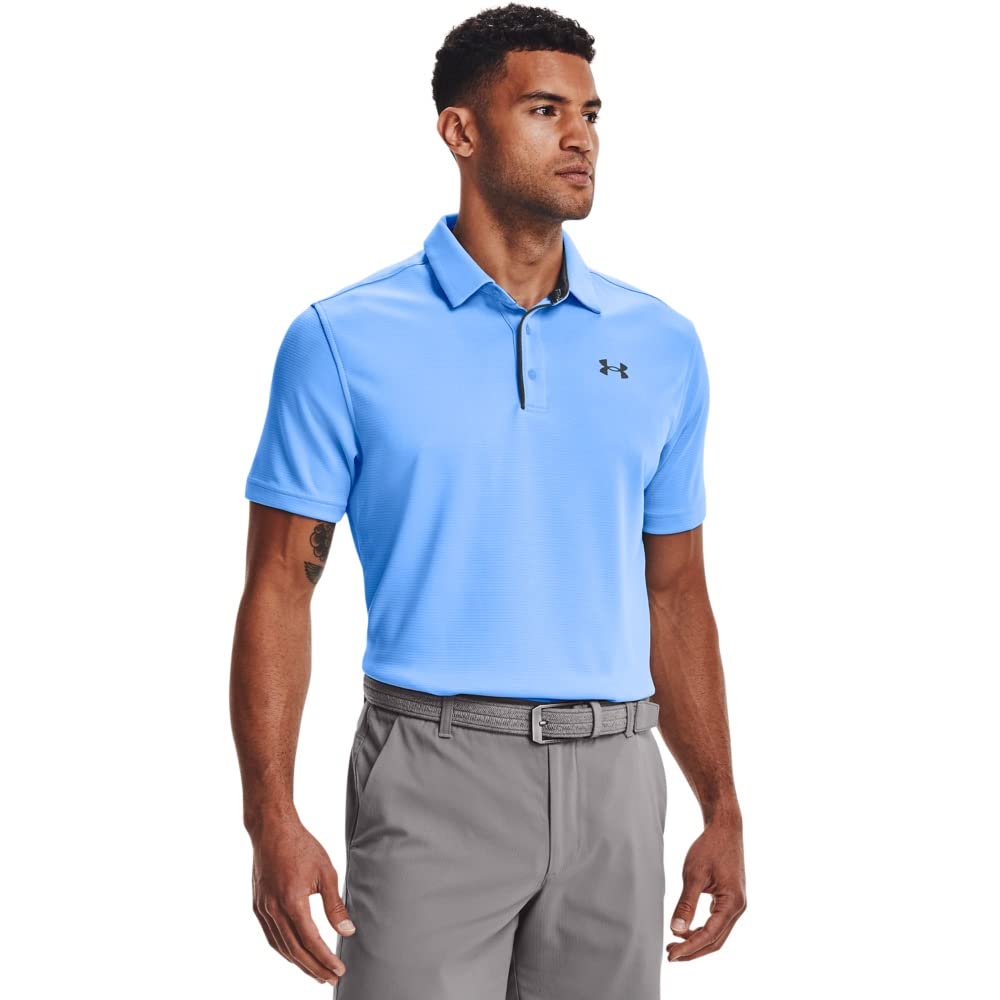 Under Armour Men's Tech Golf Polo, Carolina Blue (475)/Pitch Gray, Small Tall