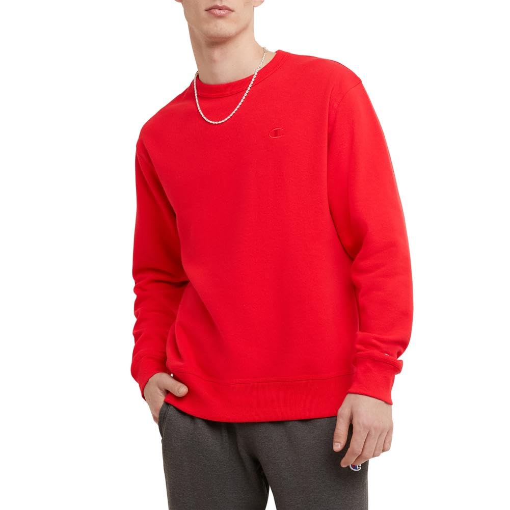 Champion Men's Crewneck Fleece Sweatshirt, Standard Fit, Midweight, Available in Regular and Big, Team Red Scarlet-C Logo, 3X-Large Tall