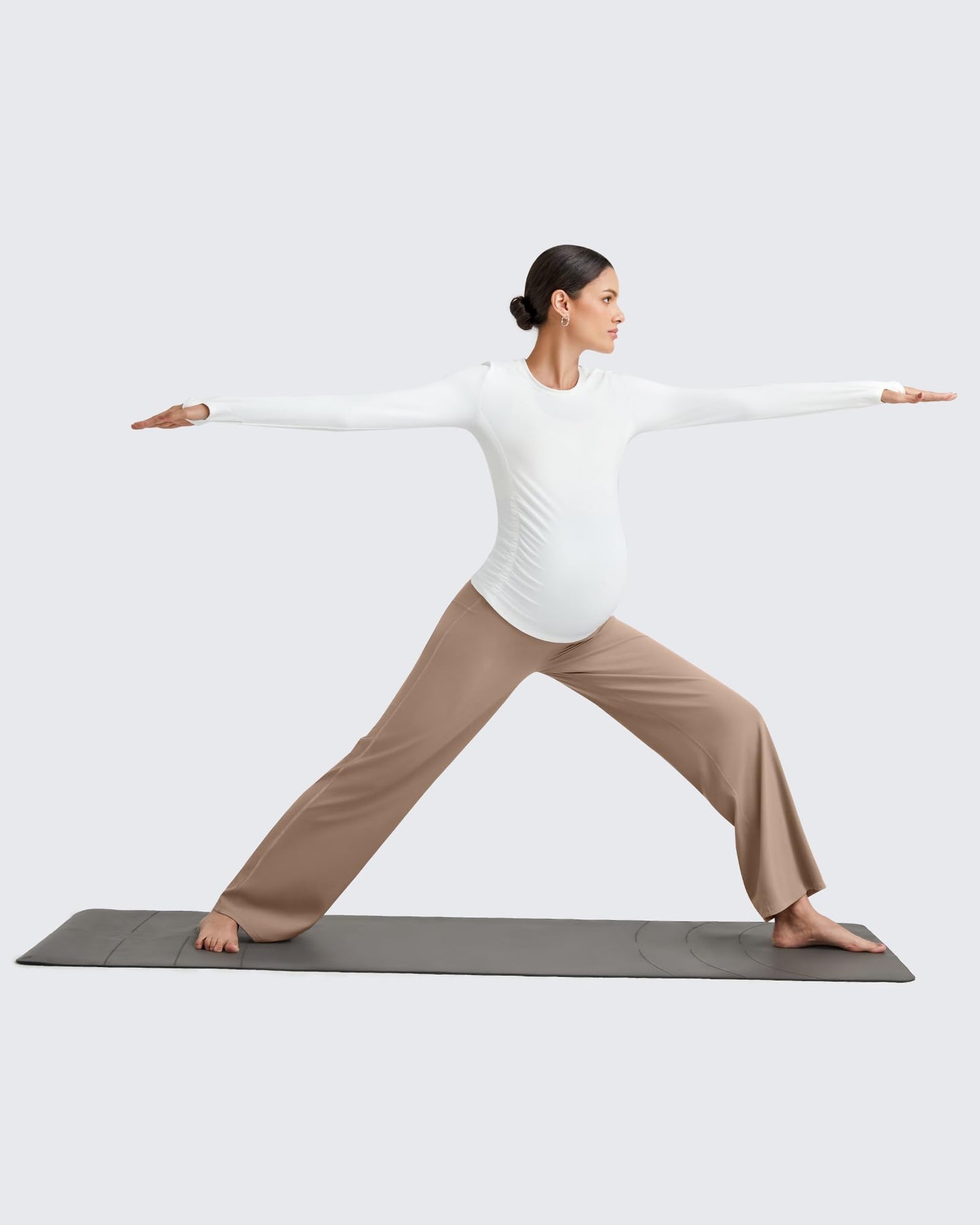 G4Free Maternity Clothes Wide Leg Yoga Pants Over The Belly Business Casual Pregnancy Dress Trousers for Lounge Work(Toffee,XS,32")