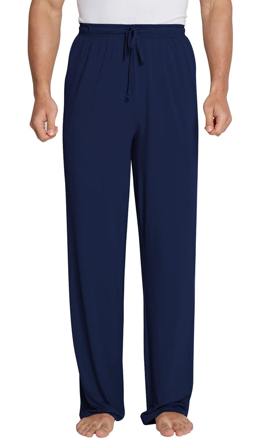 WiWi Bamboo Viscose Pajama Pants for Men Tall Sleep Bottoms Big Warm Long Pj Lightweight Lounge Sweatpants S-XXL, Dark Blue, Small