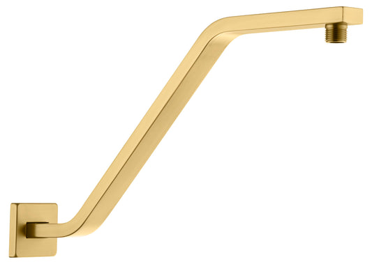 Uvish Square Shower Head Extension Arm with Flange, 16.5 Inch Z/S Shaped High Rise Shower Pipe Extender Wall-Mounted for Fixed Bathroom, Shower Head Goose Neck Arm - Extra Long Thread, Brushed Gold